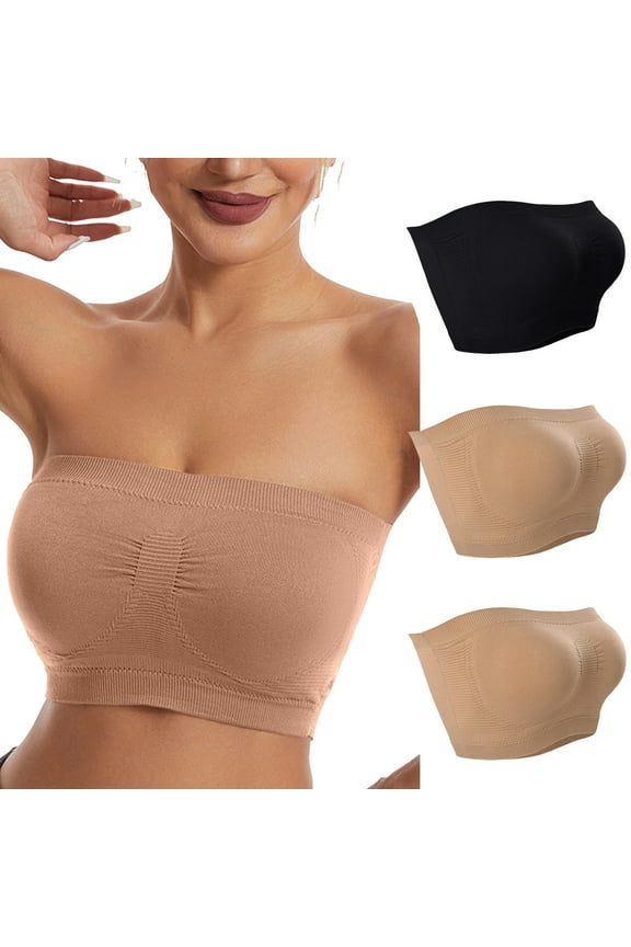 3PC Strapless Bras for Women, 3PC Ladies Graceless Comfortable No Steel Ring Breathable Gathering Bra Woman Underwear Tube Top