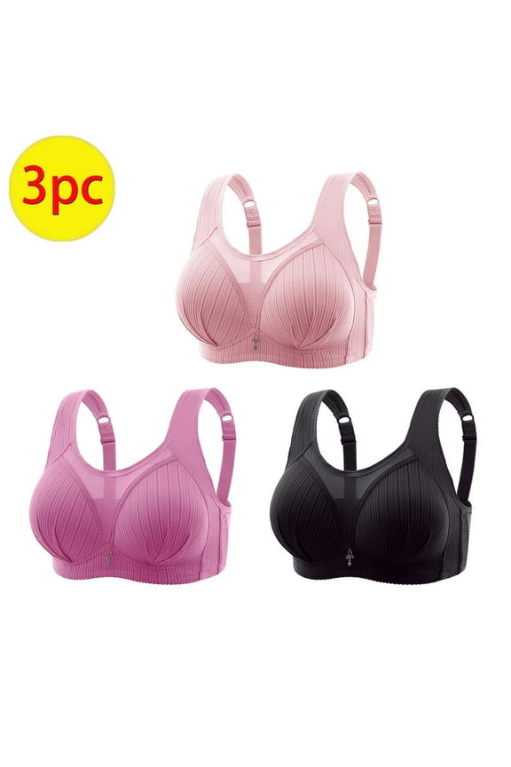 3PC Womens Sports Bras, 3PC Women Bras Plus Size Behind Buckle Comfortable Breathable Exhaust Base Non-Steel Ring Non-Magnetic Buckle Underwear