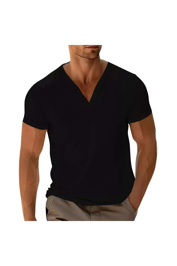 Athletic Shirts for Men Quick Drying Soft Cotton Leisure Solid Color V-neck Lounge Tops