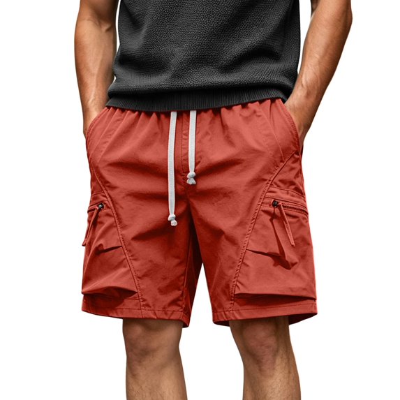 EOYWHK Beach Shorts with Pockets Elastic Waist Stretchy Summer Shorts for Men Soft Lightweight Breathable Casual Activewear for Men Red, Size XXL