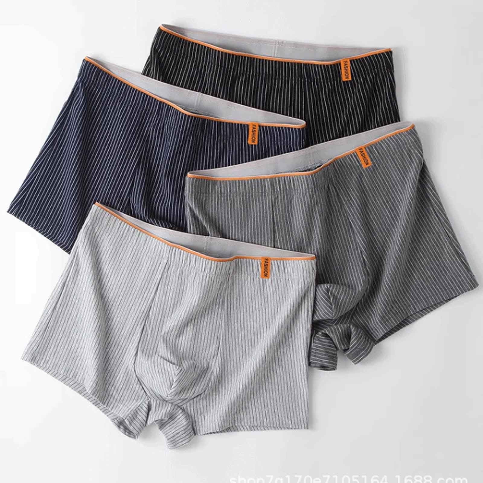 Big and Tall Boxer Briefs 4 Pack ,Cotton Underwear for Men Thick Elastic Waistband Soft Stretch Mid Rise Striped Print Brief ,L-4XL