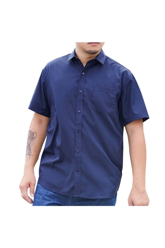 Big And Tall Shirts ,Mens Basic T-Shirt Summer Business Casual Dress Shirt Solid Color Business with Pockets Button Up Lapel Loose Short Sleeve Shirt