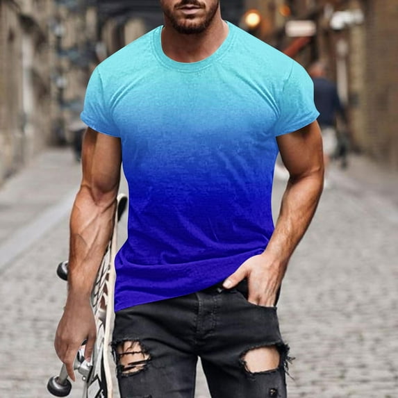 EOYWHK Big and Tall Athletic T-Shirts for Men Casual Basic Tees Muscle Fit Gradient Color Short Sleeve Workout Gym Basketball Shirts Clearance,M-5XL