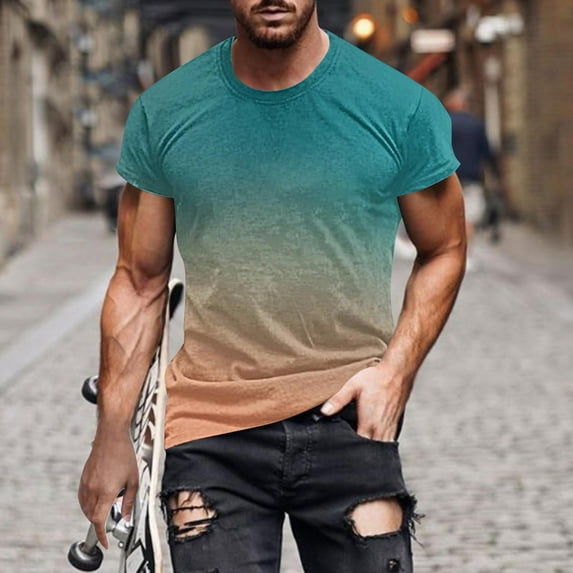 EOYWHK Big and Tall Athletic T-Shirts for Men Casual Basic Tees Muscle Fit Gradient Color Short Sleeve Workout Gym Basketball Shirts Clearance,M-5XL