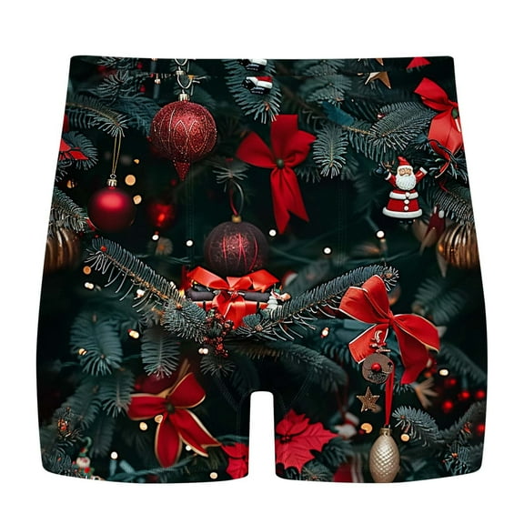 EOYWHK Big and Tall Christmas Underwear for Men Stretch Elastic Waist Long Leg Panties Seamless Flat Front Graphic Print Brief with Pouch