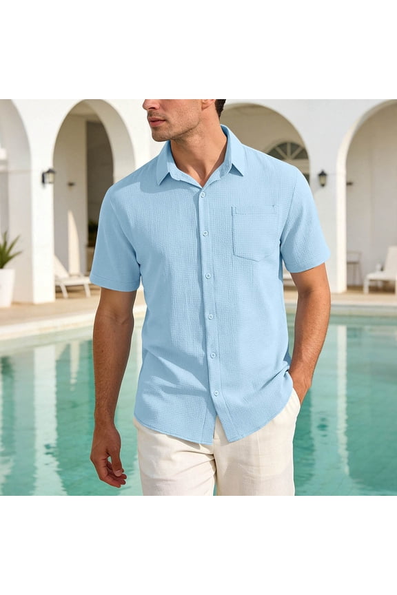 Big and Tall Mens Dress Shirts with Pockets,Business Casual Buttons Down Short Sleeve Collared Office Work Blouse
