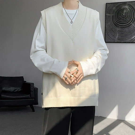 EOYWHK Big and Tall Sweater Vests for Men Soft Knit Shirt Sleeveless Tank V-Neck Loose Fit Side Split Pullover Sweater Winter