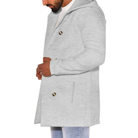 EOYWHK Black Jacket Men Lapel Hooded Pocket Double Breasted Casual Trench Coat Cardigan Coat For Men Cardigan Coat Fall Winter Flash Deal