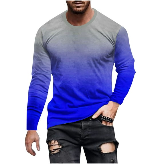 EOYWHK Black T Shirts for Men Men Casual Round Neck Long Sleeve Pullover Printed T-Shirt Blouse Tops