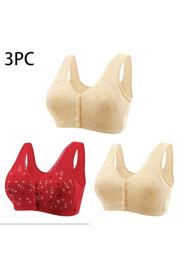 Bras for Older Women 3 Pack Women Sexy Front Buckle For Middle-Aged And Elderly Underwear Soft Cotton Oversized Tank Top Without Steel Ring Printed Bra