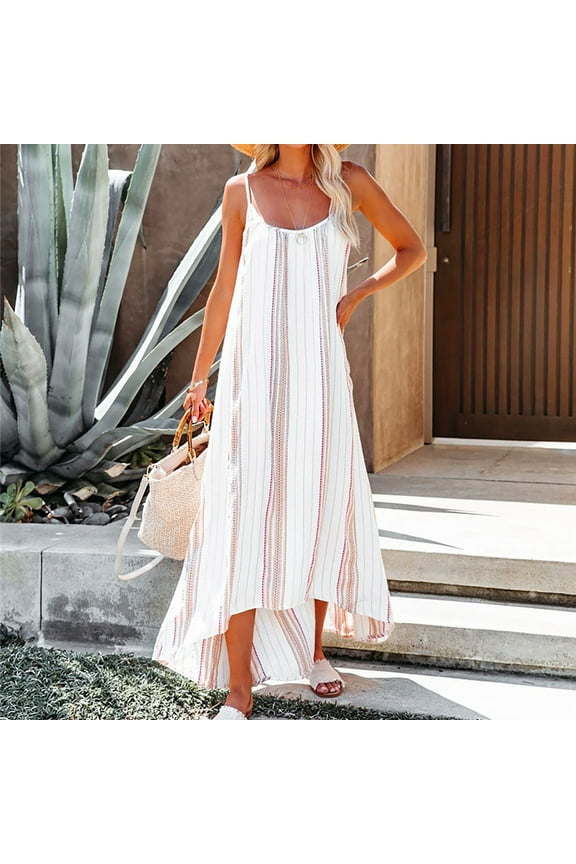 Cocktail Dresses for Women Summer Vintage Bohemian Dress Spaghetti Strap Sling Asymmetrical Maxi Dress for Summer Holiday Vacation ,XS-3XL