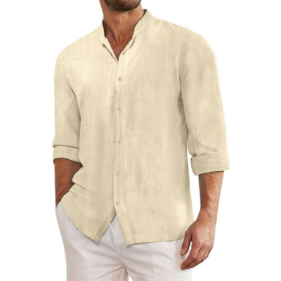 EOYWHK Comfort Colors Tshirt Men Casual Solid Long Sleeve Stand-up Collar Buttons Shirt Blouse Tops Winter