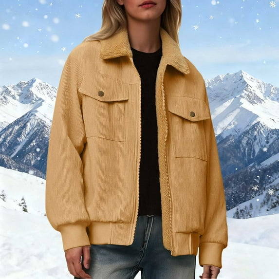 EOYWHK Corduroy Jackets for Women Fleece Linen Vintage Coats Button Down Fuzzy Thicken Cropped Jacket