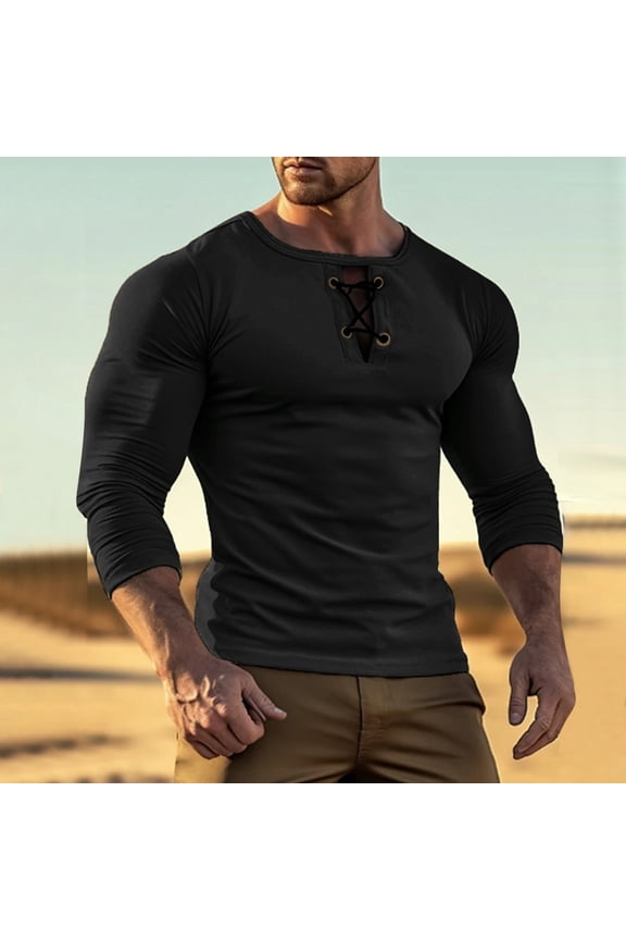 Cotton Blouses for Men Men Casual Fashion Shirts Round Neck Pullover Long Sleeve Tops Autumn Looks