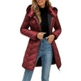 thumbnail image 1 of EOYWHK Cotton Puffer Jackets for Women Winter Fleece Parkas Coats Full Zipper Overcoats Long Sleeve Warm Outerwear with Hood, 1 of 8