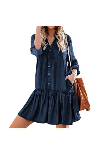 white christmas dresses Denim Ruffle Dress