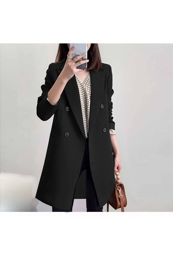 Dress Jackets for Women Long Blazer Wool Blend Peacoats Notched Lapel Windbreaker Overcoats for Office Work