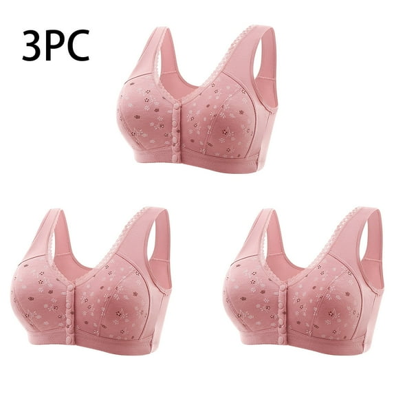 EOYWHK Everyday Bras for Women 3 Pack Women Sexy Front Buckle For Middle-Aged And Elderly Underwear Soft Cotton Oversized Tank Top Without Steel Ring Printed Bra