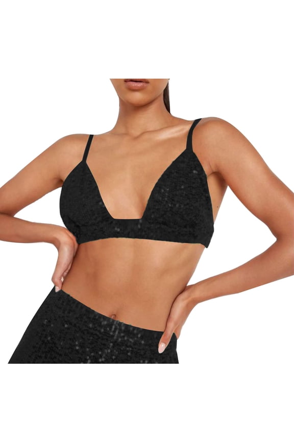 Everyday Bras for Women 's Summer Solid Color Nightclub Style Sequined Fashion Casual Bra