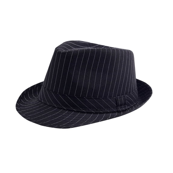 EOYWHK Fedora Hats Men Vintage Gangster Style Striped Dress Hats Party Cosplay Pinstripe Short Brim Trilby Hats for Men, Black 58