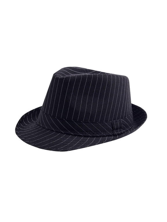 Fedora Hats Men Vintage Gangster Style Striped Dress Hats Party Cosplay Pinstripe Short Brim Trilby Hats for Men, Black 58