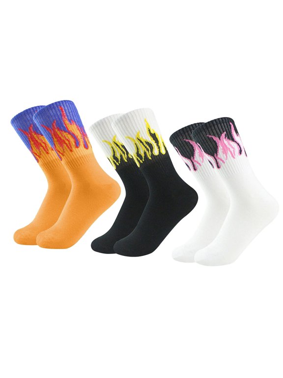 Flame Socks for Men Fashion Fire Print Fun Socks Cozy Stretchy Moisture Wicking Non-Slip Breathable Athletic Socks Multicolor Free Size
