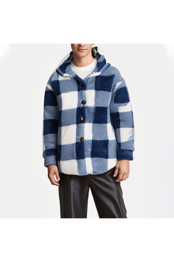 Fleece Jackets for Big and Tall Men Plaid Shacket Sherpa Windbreaker Cozy Fuzzy Long Sleeve Plaid Outerwear Winter Coats ,S-5XL