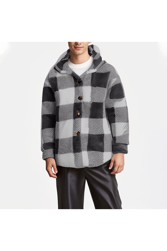 Fleece Jackets for Big and Tall Men Plaid Shacket Sherpa Windbreaker Cozy Fuzzy Long Sleeve Plaid Outerwear Winter Coats ,S-5XL