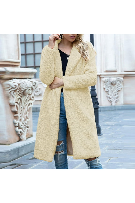 Fleece Jackets for Women Sherpa Lined Jackets Warm Cozy Long Overcoats Long Sleeve Open Front Trench Coats Dressy Pea Coats