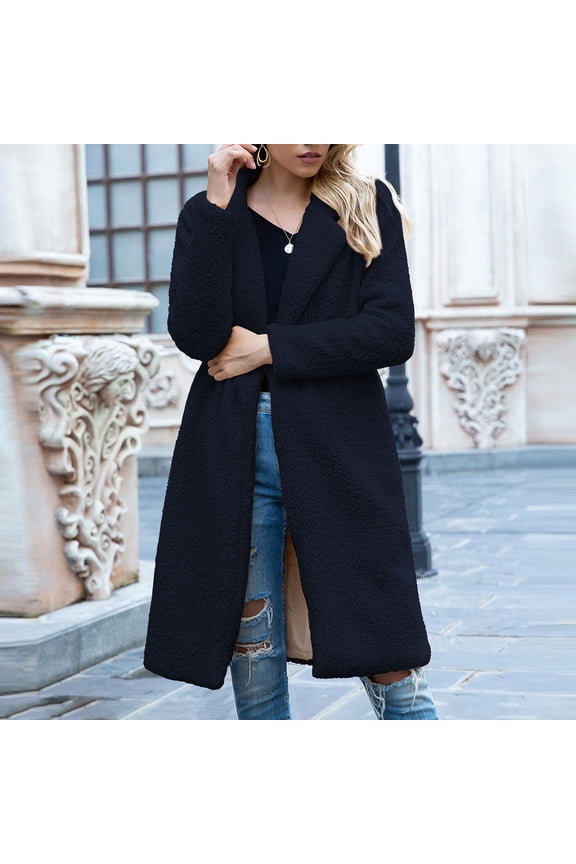 Fleece Jackets for Women Sherpa Lined Jackets Warm Cozy Long Overcoats Long Sleeve Open Front Trench Coats Dressy Pea Coats