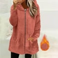 thumbnail image 1 of EOYWHK Fuzzy Fleece Jackets for Women Long Cardigan Full Zipper Warm Plush Cozy Overcoats with Hood Pockets, 1 of 6