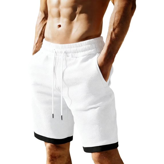 EOYWHK Golf Shorts with Pockets Elastic Waist Drawstring Mens Golf Shorts Soft Lightweight Breathable Casual Activewear for Men White, Size L
