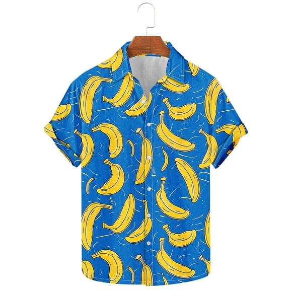 EOYWHK Hawaiian Shirts for Men Tropical Banana Print Tees Big and Tall Tee Regular Fit Button Down Leisure Short Sleeve Lightweight Comfortable Lapel Blouse ,S-5XL