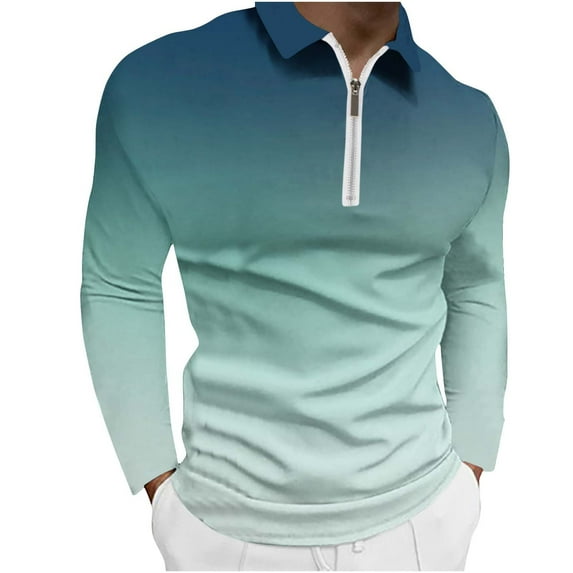 EOYWHK Hawaiian Shirts for Men Fashion Men Long Sleeve Non-locating Printin Casual Zipper T- Shirt Blouse Tops