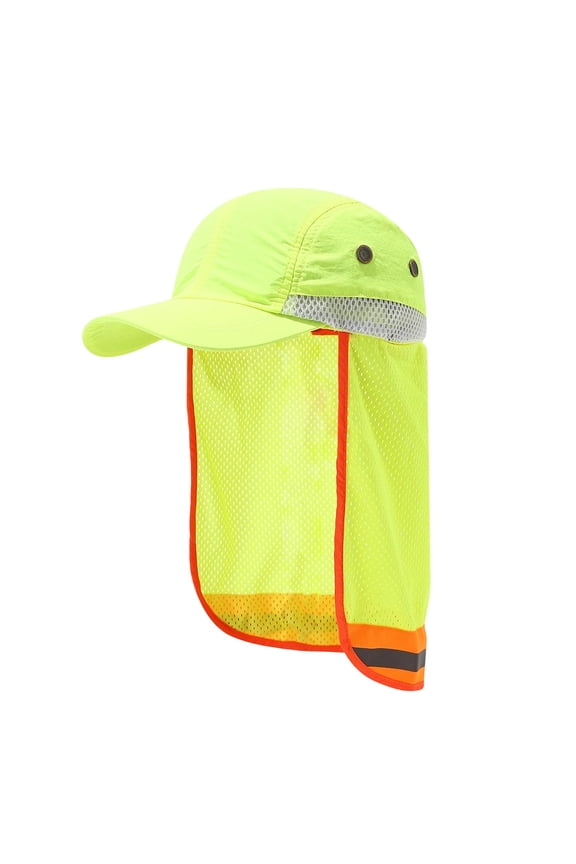 Hi‑Vis Sun Cap with Neck Flap Lightweight Outdoor Sun Hat Reflective Safety Work Cap for Construction Outdoor, Yellow Free Size