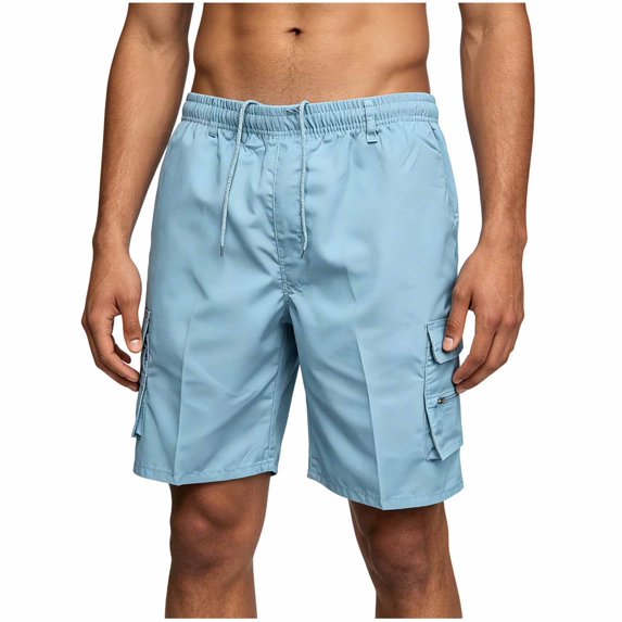 EOYWHK Hiking Shorts Men with Pockets Drawstring Multi Pocket Mens Hiking Shorts Soft Lightweight Breathable Breathable Shorts for Men Light Blue, Size XL