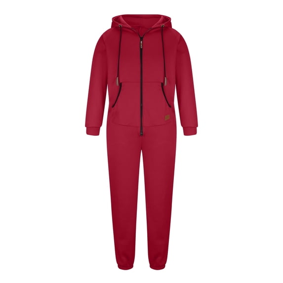 EOYWHK Hoodies Overalls Hooded Zip Drawstring Pocket Hoodie Solid Color Long Sleeve Trousers Jumpsuit