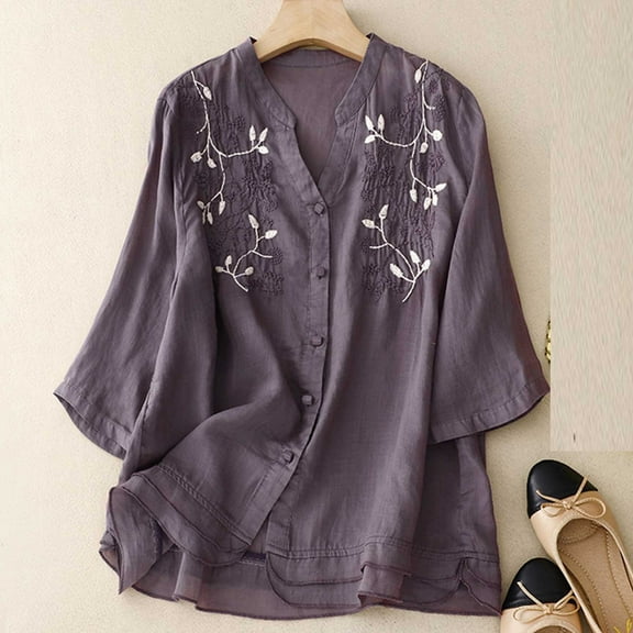 EOYWHK Womens Jackets Lightweight Women's Round Neck Printed Loose Shirt With Three Quarter Sleeves Top Summer