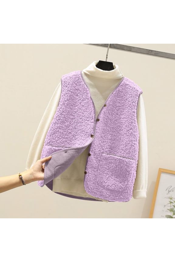 Juniors Sherpa Jackets Winter Coats Sleeveless Fleece Vest Fuzzy V-Neck Warm Cozy Cropped Outerwear