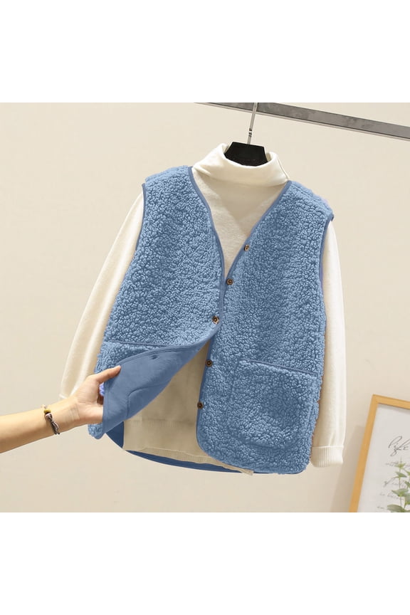 Juniors Sherpa Vests Sleeveless Fuzzy Jacket V-Neck Slim Fit Button Down Fleece Outerwear with Pockets