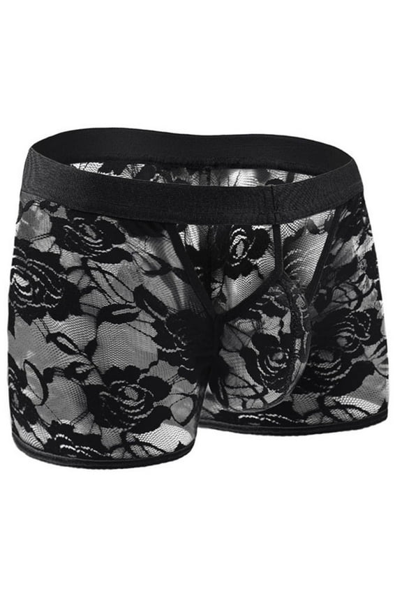 Lace Boxer Briefs for Men Floral Print Vintage Crochet Underwear Stretch Breathable Seamless Mens Underwear Clearance