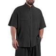 thumbnail image 1 of EOYWHK Linen Shirts for Men Banded Collar Short Sleeve Stand-up Collar Blouse & Shirt Fashion Casual Solid Color Button Pocket Short Sleeve Stand-up Collar Blouse, 1 of 5