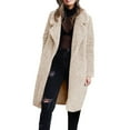 thumbnail image 1 of EOYWHK Long Cardigan Sweaters for Women Lapel Collar Sherpa Fuzzy Faux Fur Coat Outerwear Long Sleeve Loose Warm Winter Oversized Fleece Long Jacket with Pockets Beige S, 1 of 7