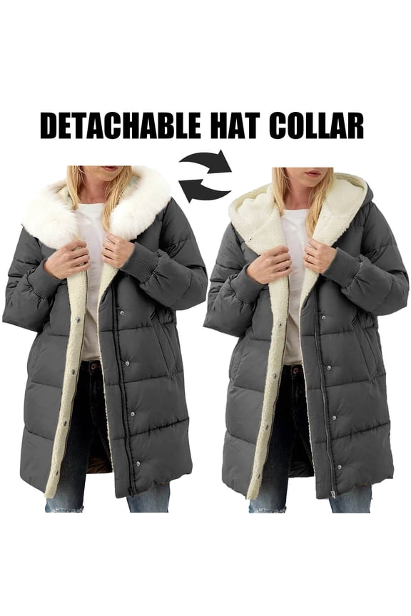 Long Coats for Women Winter Jacket Full Zipper Parkas Heavyweight Windbreaker Pea Coats Fleece Warm Thick Overcoats with Detachable Hood