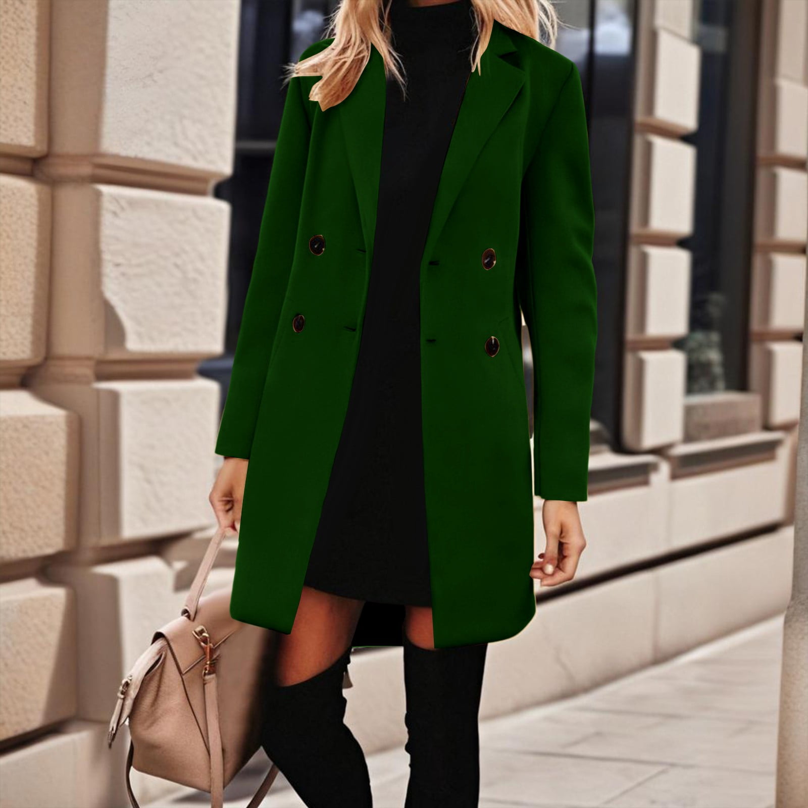 Long Jackets for Women Wool Blend Pea Coats Single Breasted Notched Parkas Lapel Trench Coats Thick Warm Winter Outerwear with Pockets