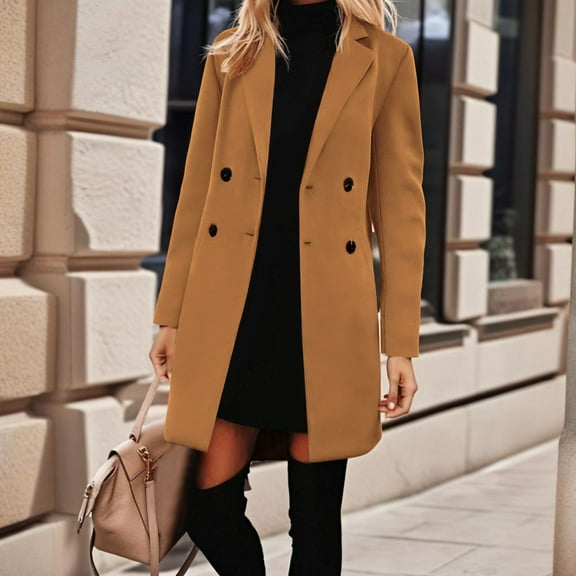 EOYWHK Long Jackets for Women Wool Blend Pea Coats Single Breasted Notched Parkas Lapel Trench Coats Thick Warm Winter Outerwear with Pockets