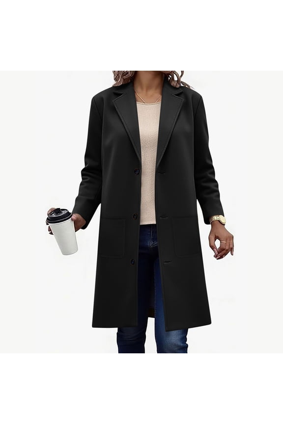 Long Jackets for Women Wool Trench Coats Single Breasted Windbreaker Notched Lapel Formal Casual Blazer Classic Outerwear