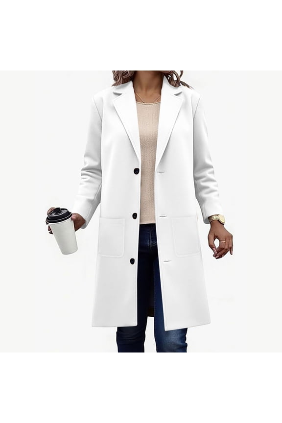Long Jackets for Women Wool Trench Coats Single Breasted Windbreaker Notched Lapel Formal Casual Blazer Classic Outerwear