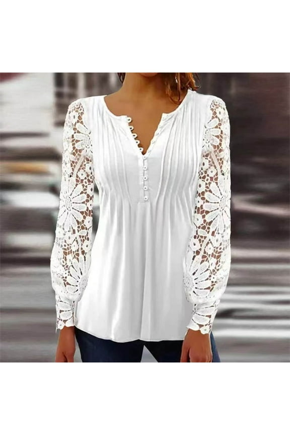 Long Sleeve Shirts for Women Plus Size Lace Sheer Sleeve Tunic Tees Spring Summer Dressy Bodycon V-Neck Peplum Top ,S-3XL