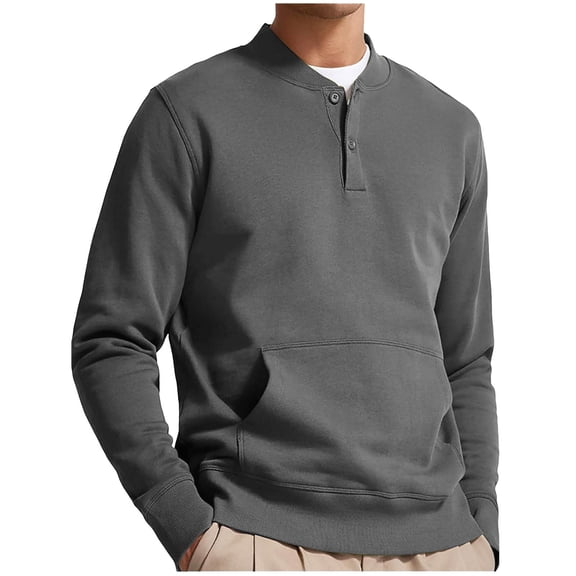 EOYWHK Long Sleeve Sweatshirts for Men with Two Buttons,Business Casual Button Up Crewneck Pullovers Workwear Loungewear,S-4XL